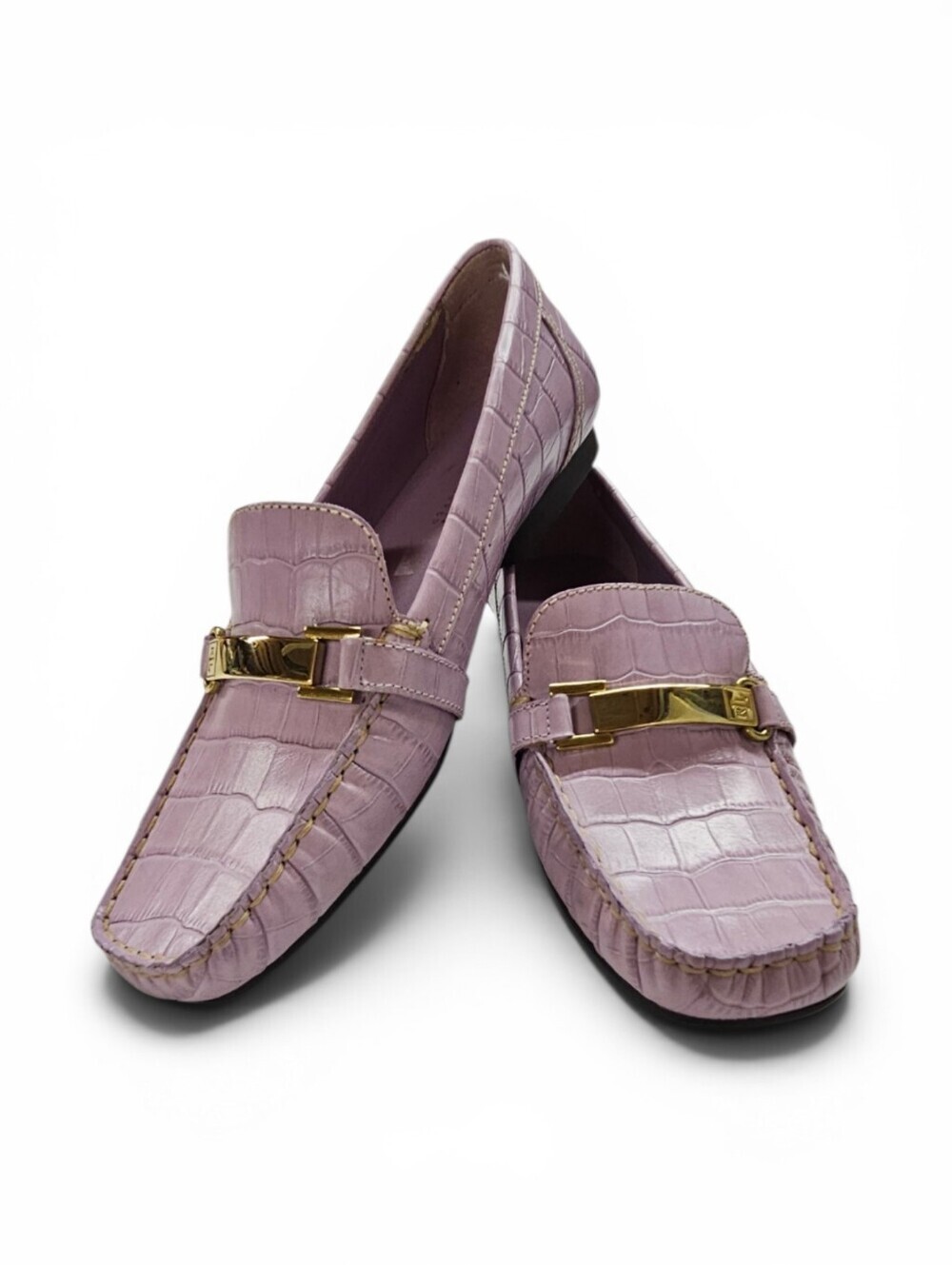 Lauren Ralph Lauren Margaret Leather Croc Embossed Loafer In Lilac Purple Size 8